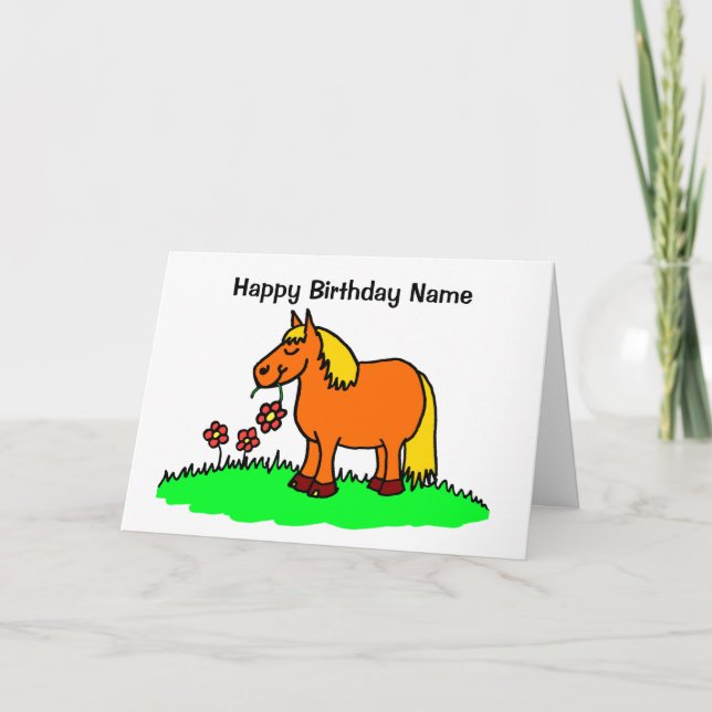 Tarjeta Personalizado de flores de Cute Pony Munching (Anverso)
