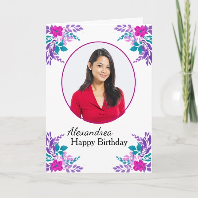 Tarjeta Personalizado de Flores de Fotos de Cumple (Anverso)