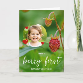 Tarjeta Personalizado de fresa foto feliz primer cumpleaño