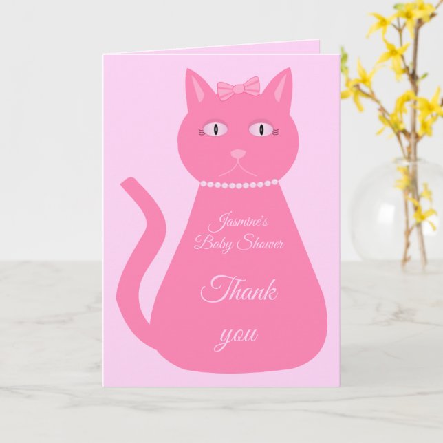 Tarjeta Personalizado de gato bebé rosa bonito Baby Shower (flor amarilla)