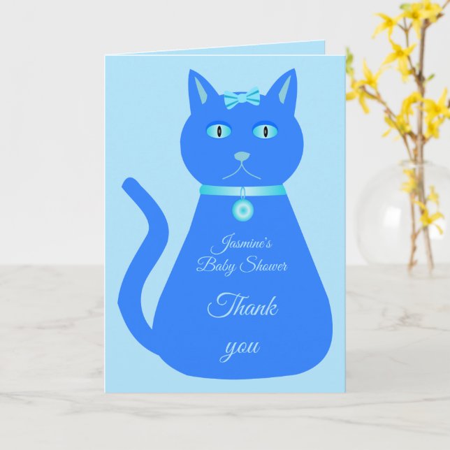 Tarjeta Personalizado de gato de niño pequeño azul (flor amarilla)