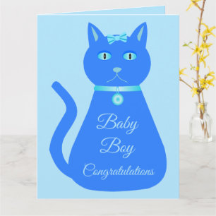Tarjeta Personalizado de gato de niño pequeño azul lindo