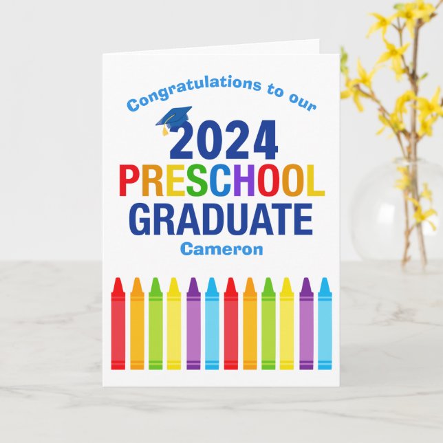 Tarjeta personalizado de Graduación Preescolar Cute Crayon (flor amarilla)