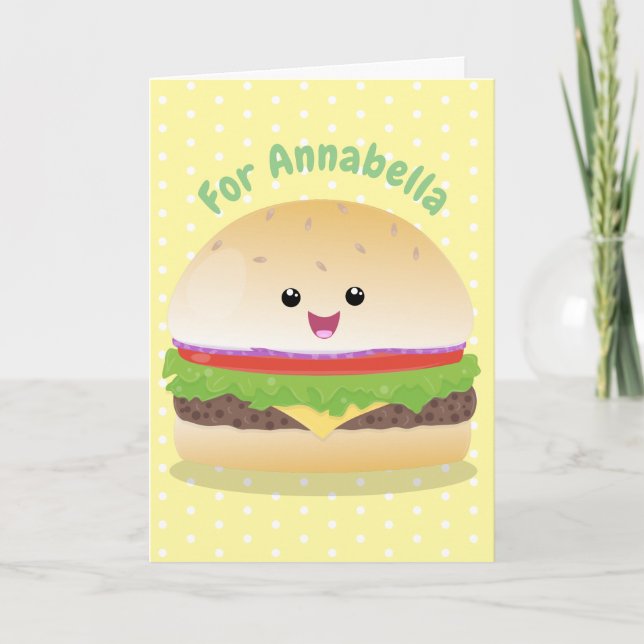 Tarjeta personalizado de hamburguesa kawaii alegre (Anverso)