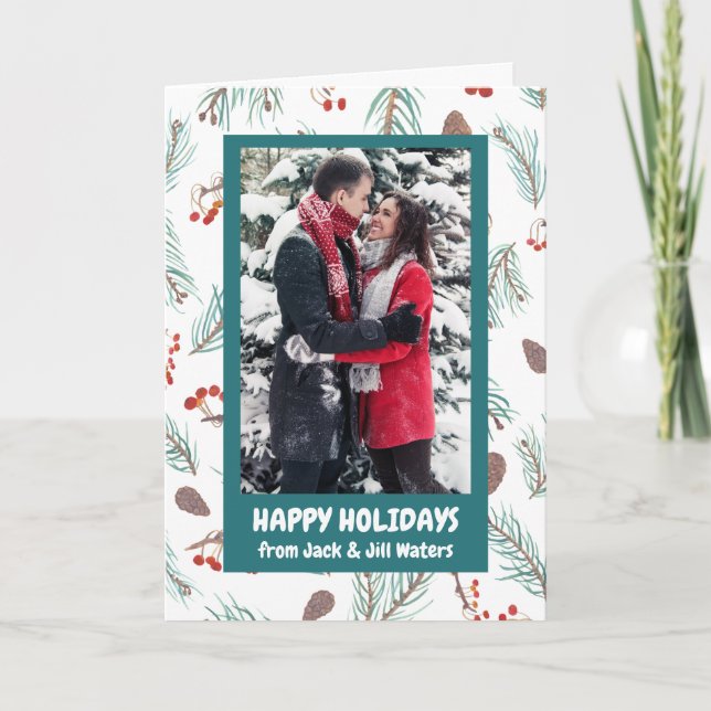 Tarjeta Personalizado de invierno Pinecones Berries Festiv (Anverso)