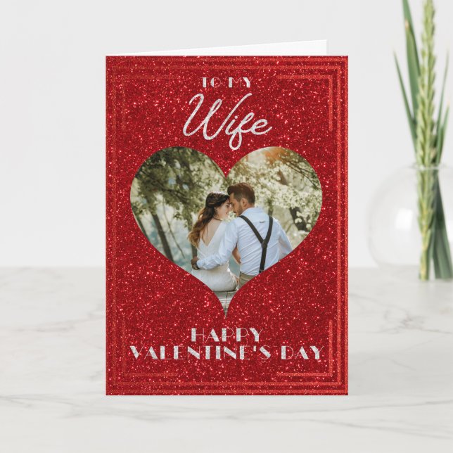 Tarjeta Personalizado de la esposa Purpurina de foto Valen (Anverso)