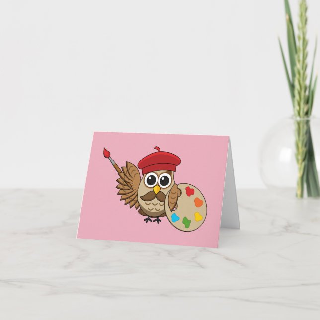Tarjeta Personalizado de Lechuza Cute Painter | Añadir un  (Anverso)