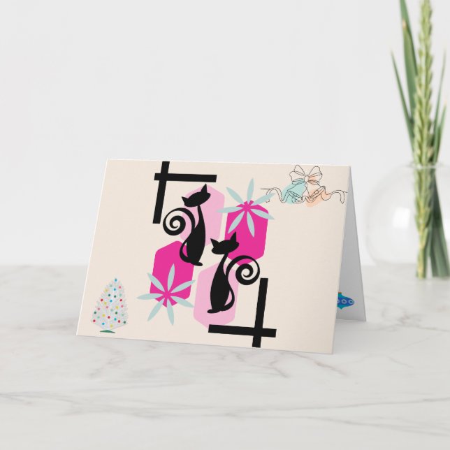 Tarjeta Personalizado De Mediados Del Siglo Moderno Gatos  (Anverso)