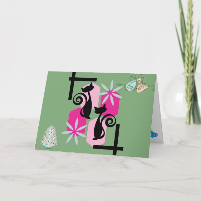 Tarjeta Personalizado De Mediados Del Siglo Moderno Gatos  (Anverso)