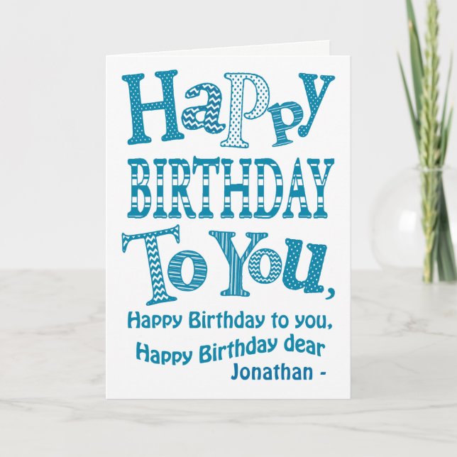Tarjeta Personalizado de moda Azul, Canción de cumpleaños  (Anverso)
