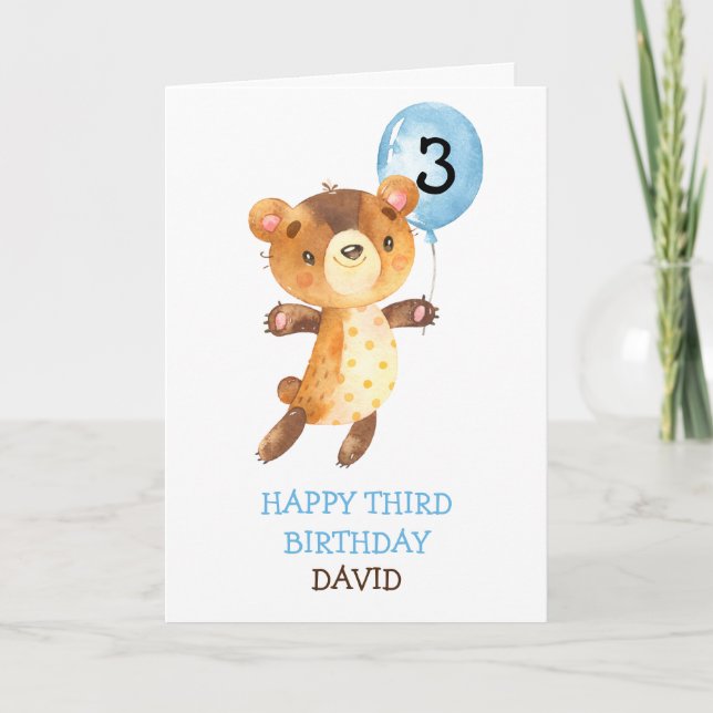 Tarjeta Personalizado de niños con globo de oso lindo cump (Anverso)