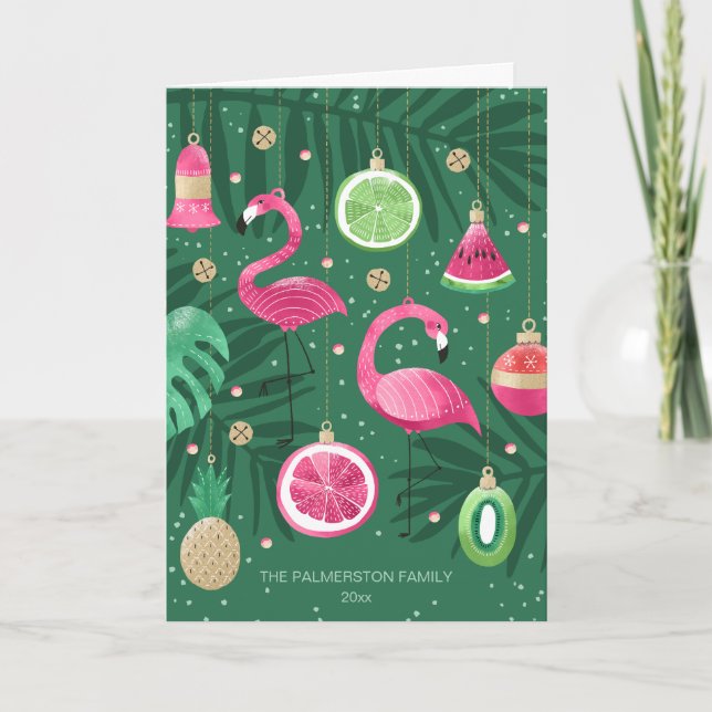 Tarjeta Personalizado de Ornamentos de Navidad Tropicales, (Anverso)