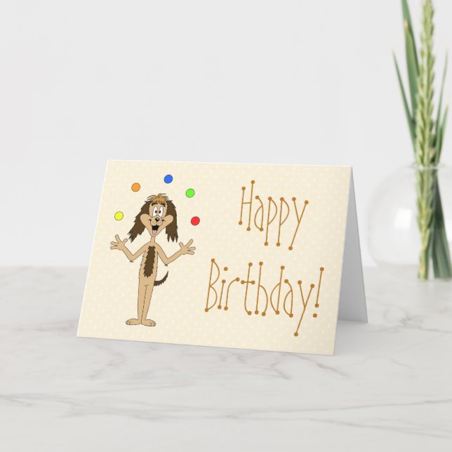 Tarjeta Personalizado de perro malabarista. Cumpleaños. (Anverso)