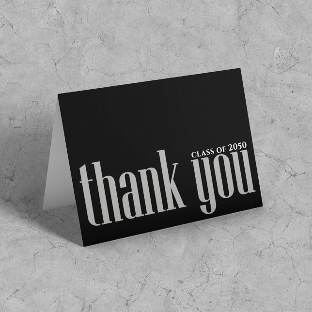 Tarjeta Personalizado de posgrado moderno de tipografía si (Simple black and grey photo thank you card. )