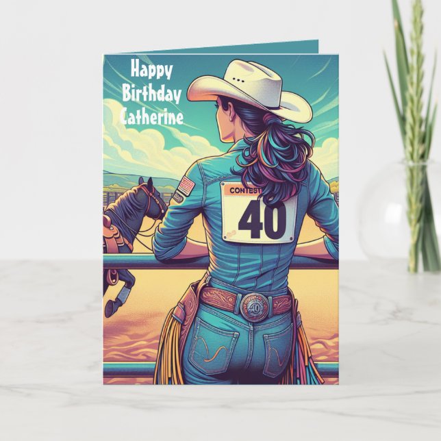 Tarjeta Personalizado de rodeo de cumpleaños 40 de Cowgirl (Anverso)