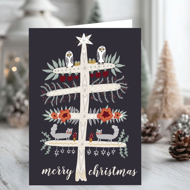 Tarjeta Personalizado de vacaciones de Navidades de arte f (Folk Art Tree of Life Christmas Holiday CUSTOM Card
)