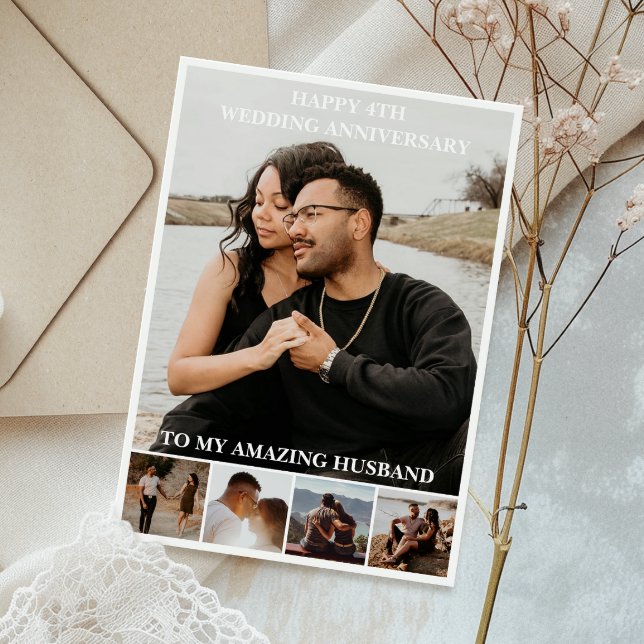 Tarjeta Personalizado del aniversario del boda (Celebrate your story with a foil photo card full of your favorite moments and heartfelt memories.)