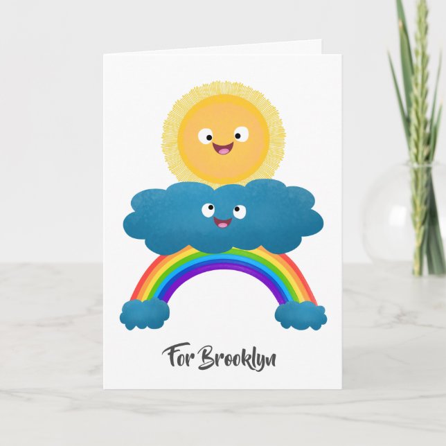Tarjeta Personalizado del arco iris de la nube de sol feli (Anverso)