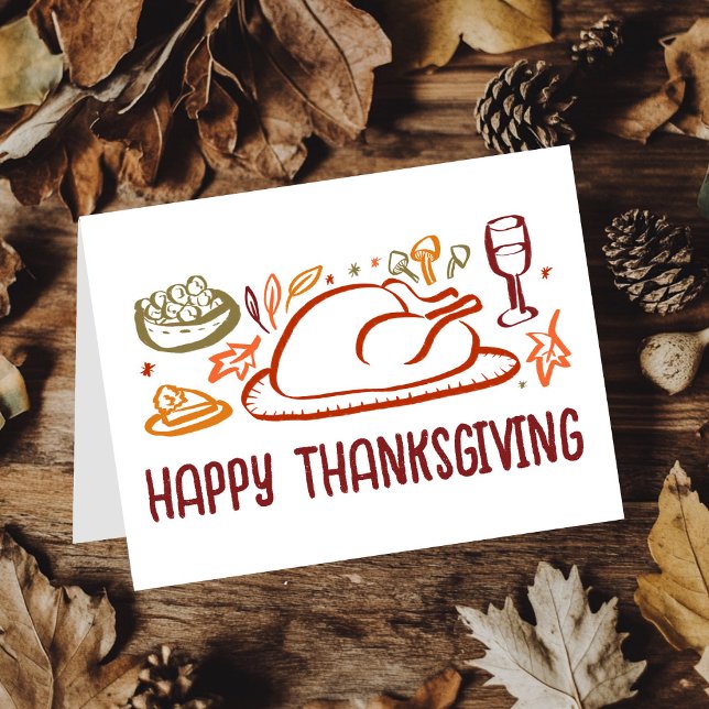 Tarjeta Personalizado del Día de Acción de Gracias Feliz (Whimsical Happy Thanksgiving Friendsgiving Custom Card
)
