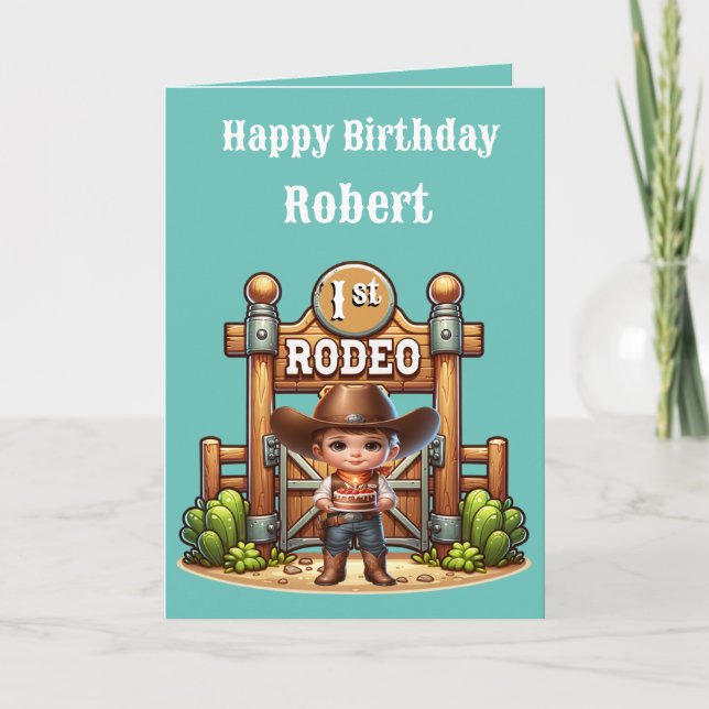 Tarjeta Personalizado del primer cumpleaños de Rodeo de Co (Anverso)