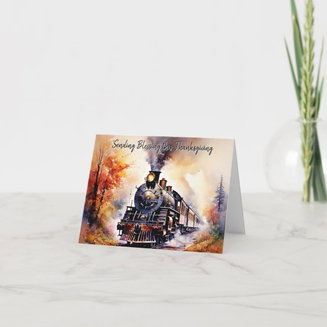 Tarjeta Personalizado del tren otoño Saludo de Acción de G (Anverso)