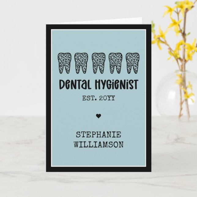 Tarjeta Personalizado Dental Hygienist Leoparst Print Teet (flor amarilla)