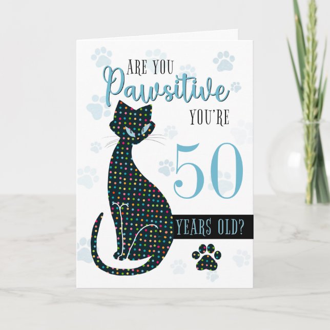 Tarjeta Personalizado Edad Cumpleaños Cat Silhouette (Anverso)