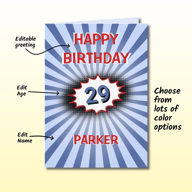 Tarjeta Personalizado edad nombre cumpleaños retro azul (Subido por el creador)