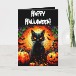 Tarjeta Personalizado el gato negro de Halloween y los far