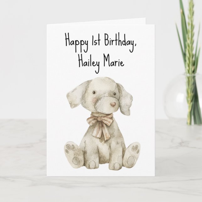 Tarjeta Personalizado el primer cumpleaños del perro jugue (Anverso)
