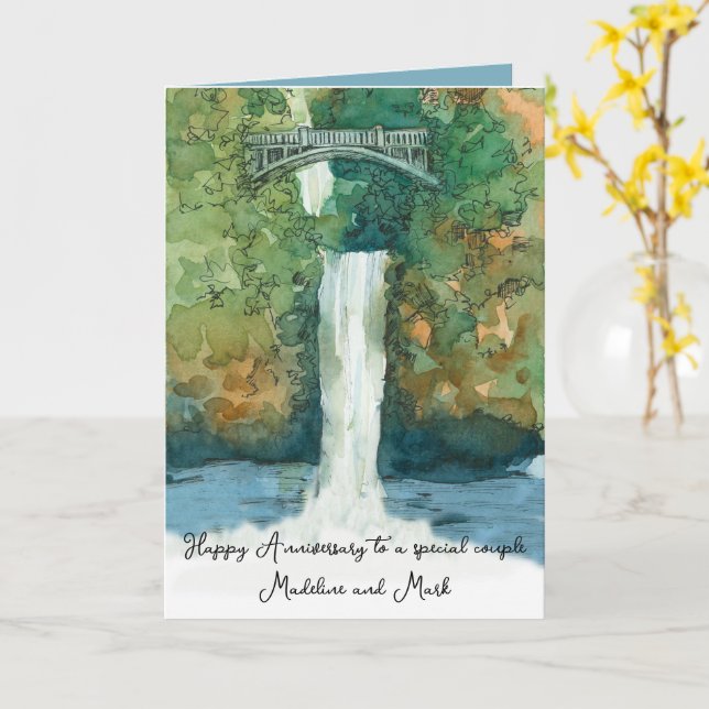 Tarjeta Personalizado el puente de cascada de aniversario  (flor amarilla)