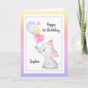 Tarjeta Personalizado elefante Chica de cumpleaños lindo p