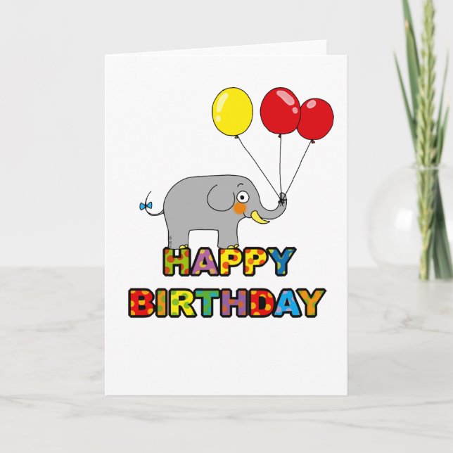 Tarjeta Personalizado elefante globos feliz cumpleaños (Anverso)