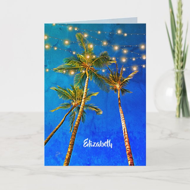 Tarjeta Personalizado Elegante Palm Trees Tropical Ilumina (Anverso)