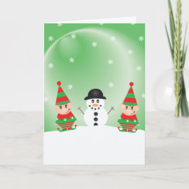 Tarjeta Personalizado Elf Y Snowman Navidades De Snowflake