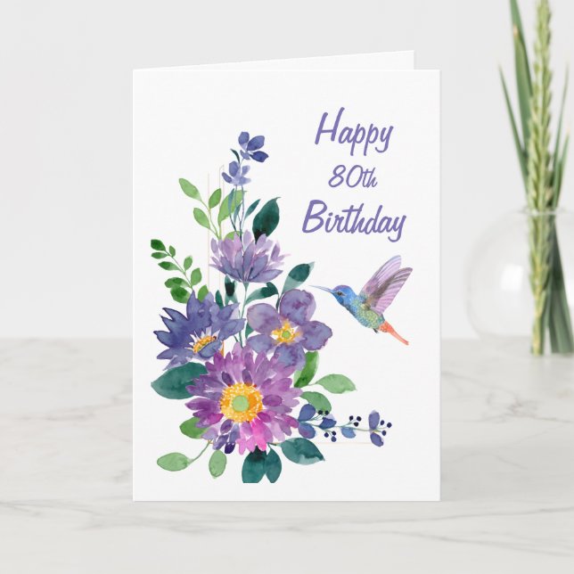 Tarjeta Personalizado en blanco 80 Hummingbird Flor de jar (Anverso)