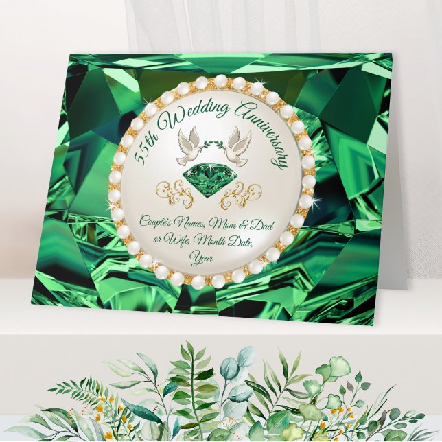 Tarjeta Personalizado Esmeralda, 55º aniversario de Boda (55th wedding anniversary cards. 55th anniversary card. Emerald wedding anniversary ideas. Emerald!)