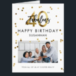 Tarjeta Personalizado Fabulous 40th Birthday Office Foto J<br><div class="desc">Una manera especial de celebrar un GRAN cumpleaños es con esta tarjeta de fotos de cumpleaños 40 de JUMBO. Este diseño de oro moderno (impreso) festivo, que se enorgullece de dar un toque de alegría, incluye caligrafía de guión de pincel que lee FABULOUS 40TH y una foto de su oficina...</div>