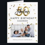 Tarjeta Personalizado Fabulous 50th Birthday Office Photo<br><div class="desc">Una manera especial de celebrar un GRAN cumpleaños es con esta tarjeta de foto de 50 años de JUMBO. Este diseño de oro moderno (impreso) festivo, que se enorgullece de dar un toque de alegría, incluye caligrafía de guión de broche que lee FABULOUS 50TH y una foto de su oficina...</div>