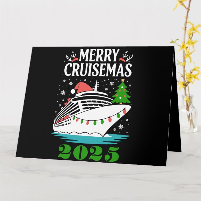 Tarjeta Personalizado Feliz Crucero Navideño Familia Barco (flor amarilla)