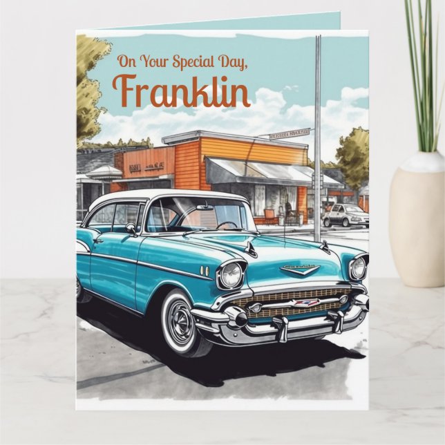 Tarjeta Personalizado Feliz cumpleaños Boomer Classic Car  (Anverso)