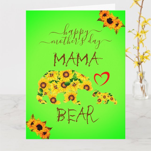 Tarjeta Personalizado Feliz Día de la Madre MAMÁ OSO Sunfl (flor amarilla)
