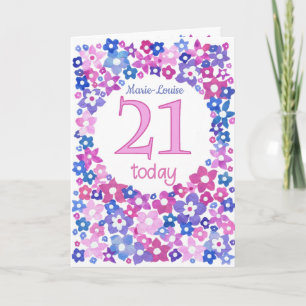 Tarjeta Personalizado floral azul rosado frente a 21 cumpl