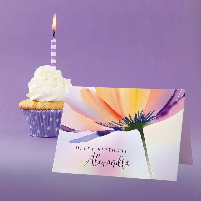 Tarjeta Personalizado Floral Contemporáneo Cumpleaños Cual (Contemporary floral birthday or any occasion card. Easily change the name and other text.
)