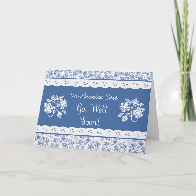 Tarjeta Personalizado Floral Faux Lace Get Well Card (Anverso)