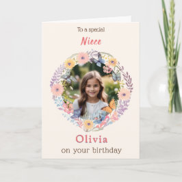 Tarjeta Personalizado Foto Bonito Flores Noche Cumpleaños