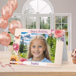 Tarjeta Personalizado Foto Feliz cumpleaños Bonito Floral