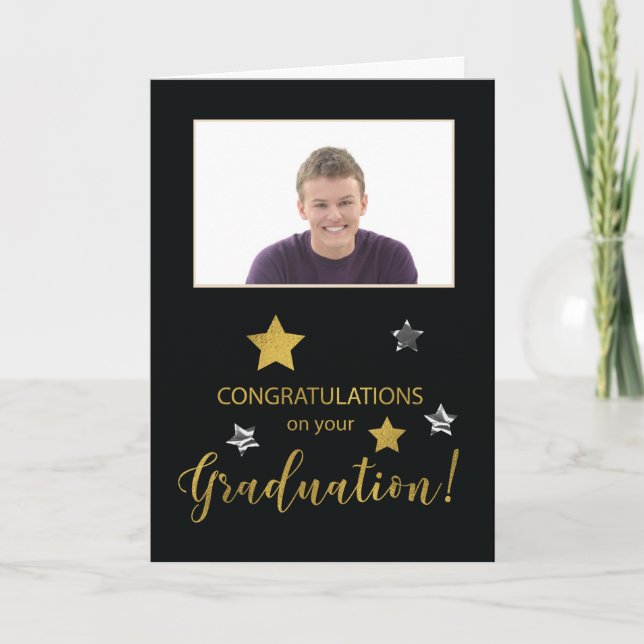Tarjeta Personalizado Foto Graduación Felicitaciones Dorad (Anverso)