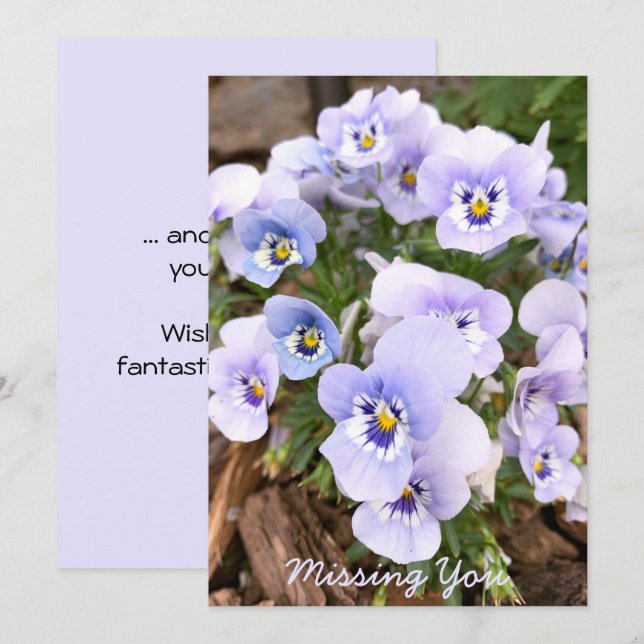 Tarjeta Personalizado fotográfico Pastel Purple Pansies (Anverso / Reverso)