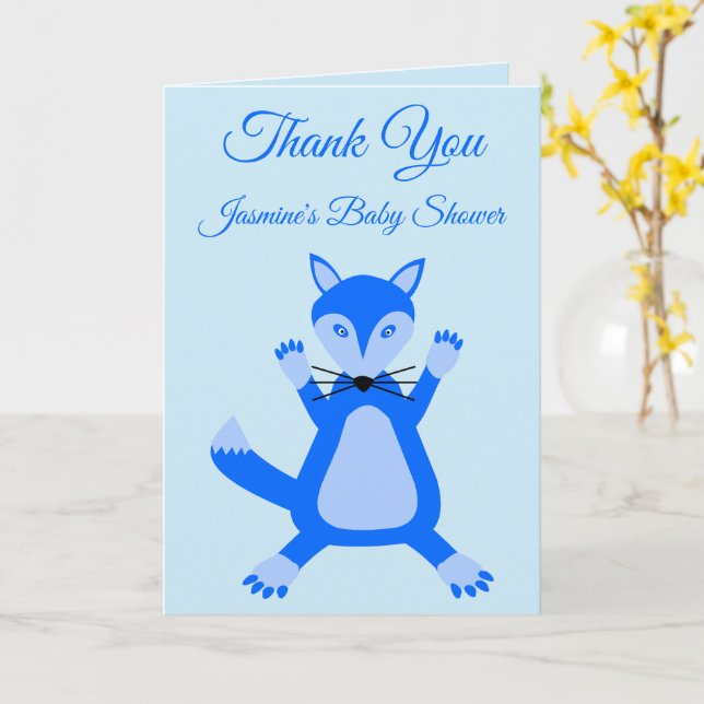 Tarjeta Personalizado Fox de Cute Blue Baby Boy (flor amarilla)